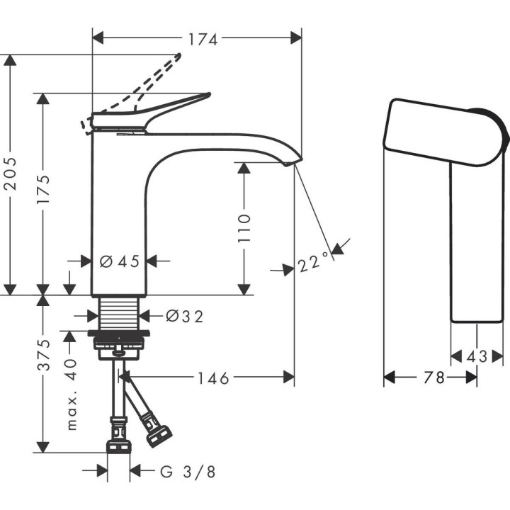 Bateria umywalkowa Hansgrohe Vivenis, stojąca, jednouchwytowa, wysokość 175mm, CoolStart, z kompletem odpływowym, chrom