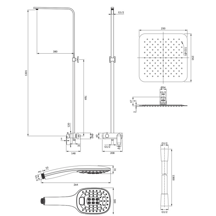 Bateria prysznicowo-wannowa Omnires Sacramento, podtynkowa, 2 wyjścia wody, chrom
