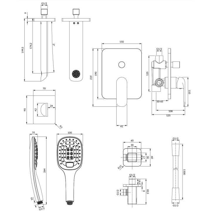 System prysznicowy Omnires Sacramento, podtynkowy, 2 wyjścia wody, deszczownica 25x25cm, słuchawka 3-funkcyjna, chrom
