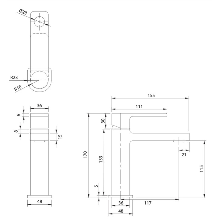 Bateria umywalkowa Omnires Baretti, stojąca, wysokość 170mm, wylewka 117mm, chrom