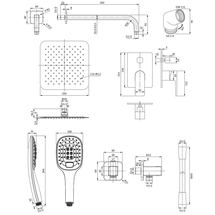 System prysznicowy Omnires Y GoClick, podtynkowy, 2 wyjścia wody, chrom