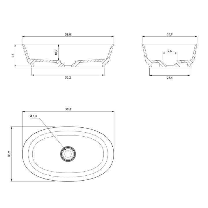 Umywalka nablatowa Omnires Neo M+, 60x36cm, bez przelewu, biały połysk