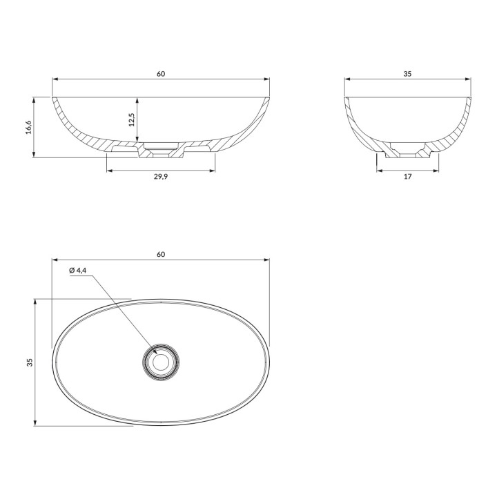 Umywalka nablatowa Omnires Neo M+, 60x36cm, bez przelewu, biały połysk