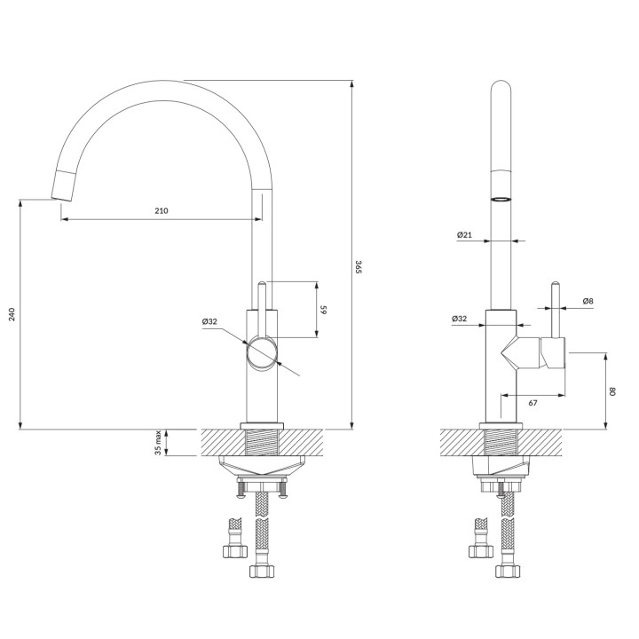 Bateria kuchenna Omnires Y, stojąca, wysokość 365mm, obrotowa wylewka, chrom