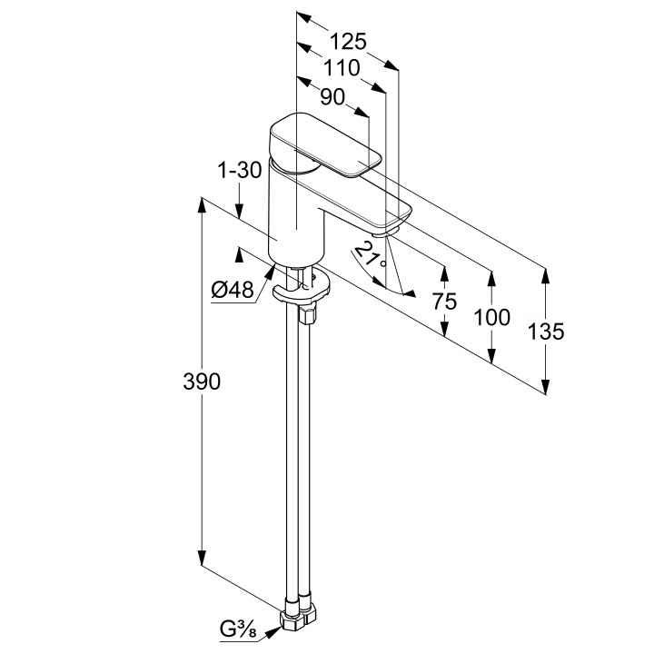 Bateria umywalkowa Kludi Pure&Style, stojąca, sterowanie boczne, wysokość 245mm, obracana wylewka, bez zestawu odpływowego, czar