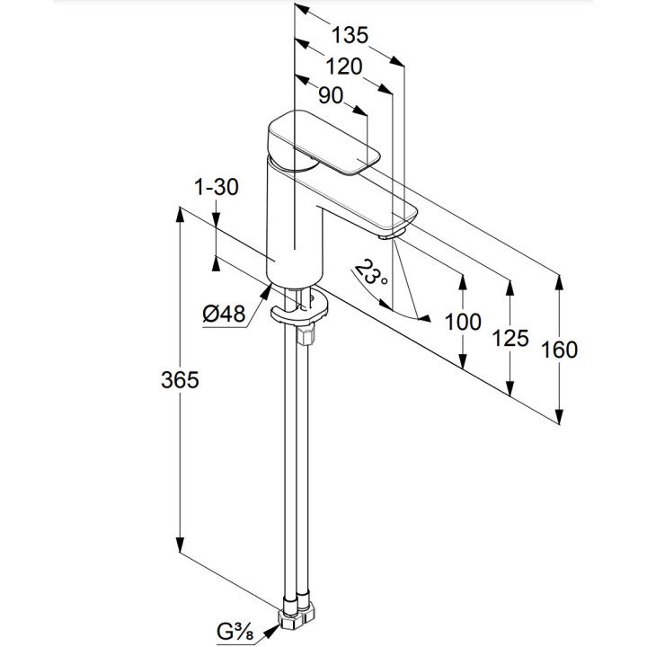 Bateria umywalkowa Kludi Pure&Style, stojąca, wysokość 160mm, z zestawem odpływowym, chrom