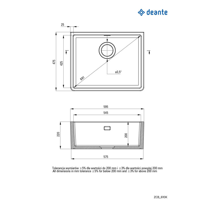 Zlewozmywak ceramiczny Deante Sabor, 595x475mm, stawiany, biały
