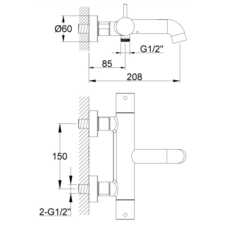Bateria wannowa Kohlman Axel, natynkowa, wylewka 205mm, 2 wyjścia wody, chrom