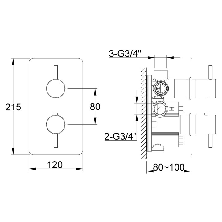Termostatyczna bateria wannowa Kohlman Axel, podtynkowa, 2 wyjścia wody, chrom