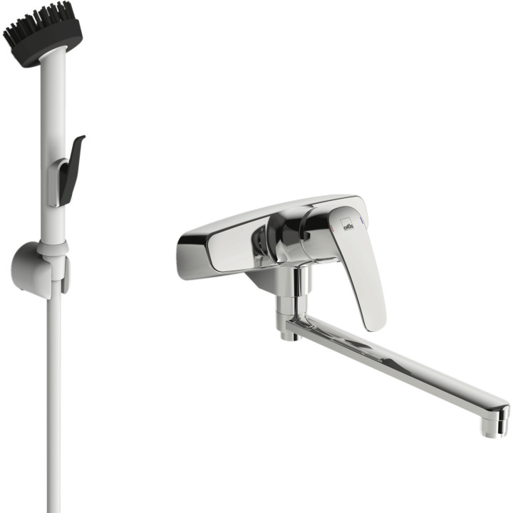 Bateria do pomieszczeń gospodarczych Oras Safira, ścienna, wylewka 250mm, z boczną szczotką, chrom