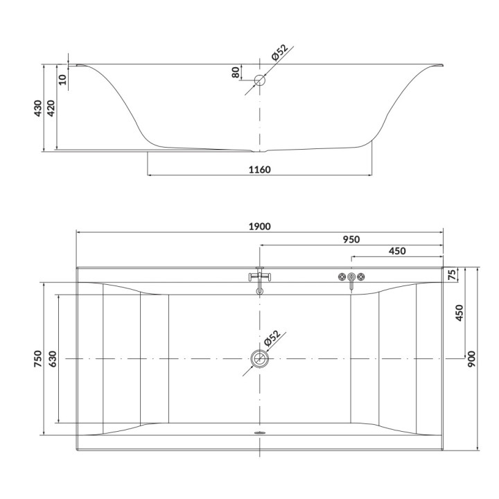 Wanna prostokątna Cersanit Larga, 170x75, akrylowa, odpływ przy krótszym boku, biały