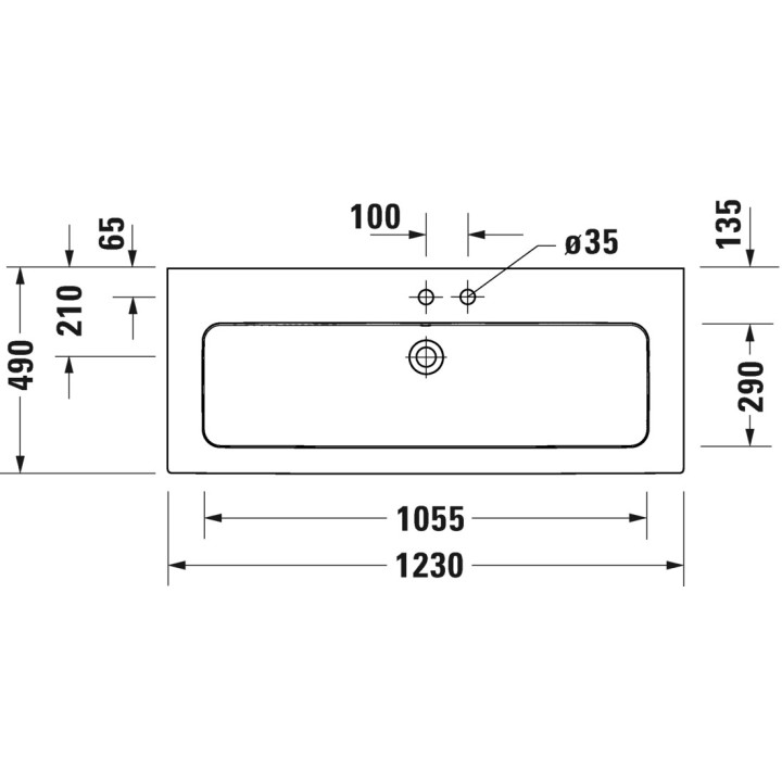 Umywalka meblowa Duravit ME by Starck, 123x49, z przelewem, bez otworu na baterię, biały