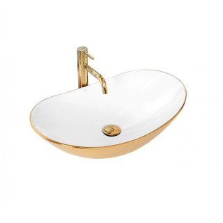 Umywalka nablatowa Rea Royal White Gold, 62,5x36cm, bez przelewu, biały/złoty