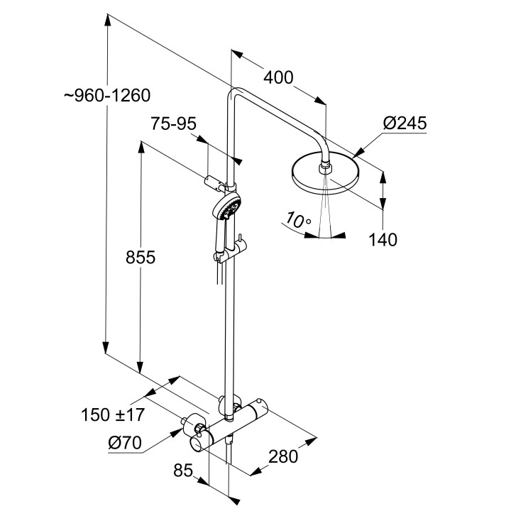 Zestaw prysznicowy Kludi Logo Dual Shower System, natynkowy, bateria termostatyczna, deszczownica okrągła, słuchawka 3-funkcyjna