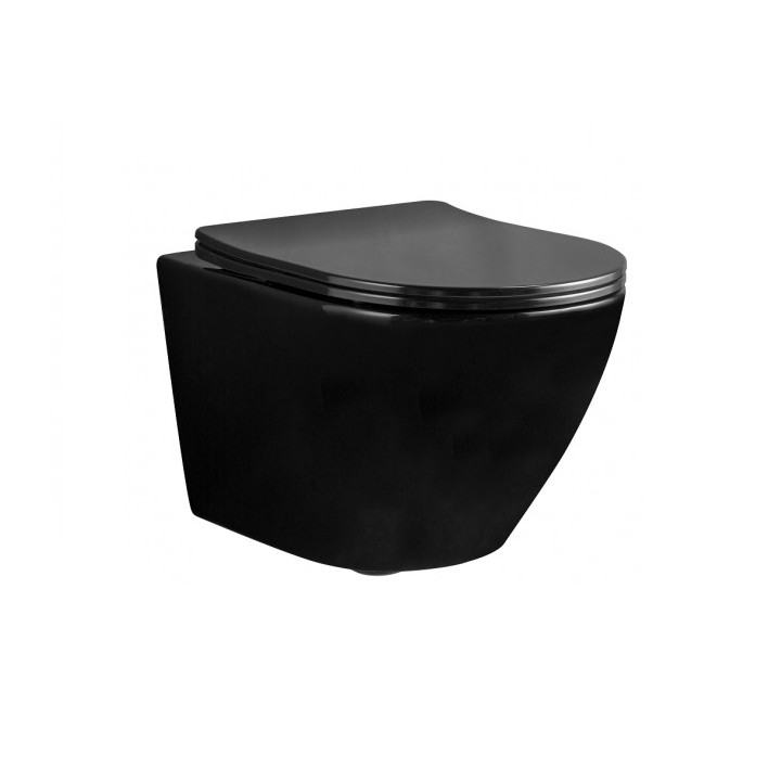 Miska wisząca WC Rea Carlo Mini Rimless Duroplast/Flat, 49x37cm, bez kołnierza, deska wolnoopadająca, biała