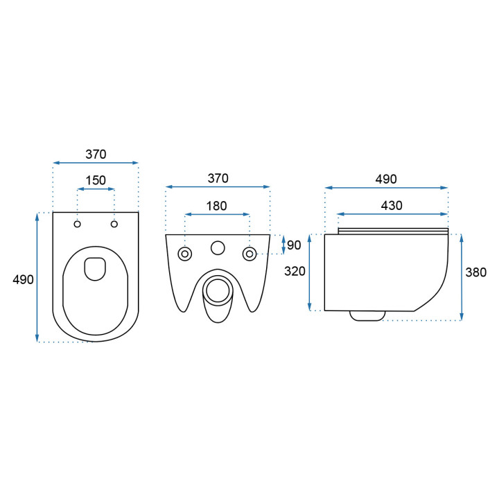 Miska wisząca WC Rea Carlo Mini Rimless Duroplast/Flat, 49x37cm, bez kołnierza, deska wolnoopadająca, biała