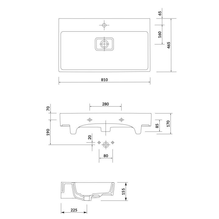 Umywalka meblowa Cersanit Virgo, 60x46cm, z przelewem, otwór na baterię, biały