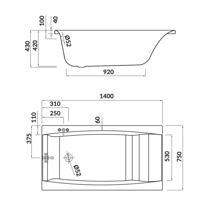 Wanna prostokątna Cersanit Virgo, 140x75cm, akrylowa, biały