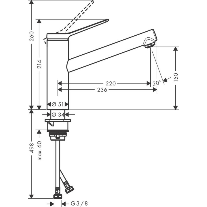 Bateria kuchenna Hansgrohe Zesis M33 1jet Eco, stojąca, wysokość 214mm, wylewka 220mm, chrom