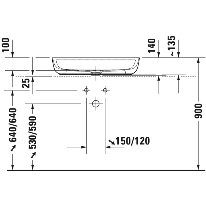 Umywalka nablatowa Duravit LUV, 70x40cm, bez przelewu, otwór na baterię, biały