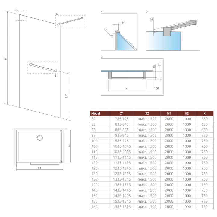 Drzwi prysznicowe walk-in Radaway Essenza Pro White, 160x200cm, szkło przejrzyste, profil biały