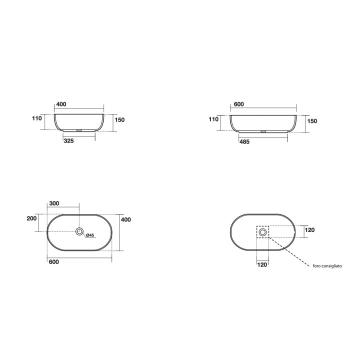 Umywalka nablatowa Kerasan Nolita, 60x40cm, bez przelewu, biały