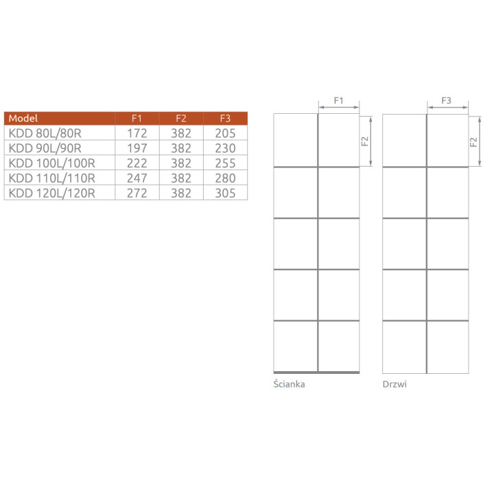 Kabina prysznicowa Radaway Idea Gold KDD I 80, część lewa, 800x2005mm, drzwi rozsuwane, profil złoty