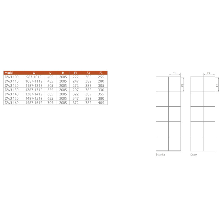 Drzwi prysznicowe do wnęki Radaway Idea Gold DWJ, lewe, 100cm, przesuwne, szkło przejrzyste, profil złoty