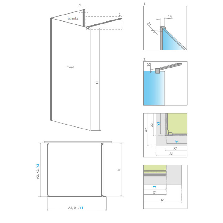 Kabina prysznicowa walk-in Radaway Modo New Black II z wieszakiem, 160x200cm, szkło przejrzyste, profil czarny