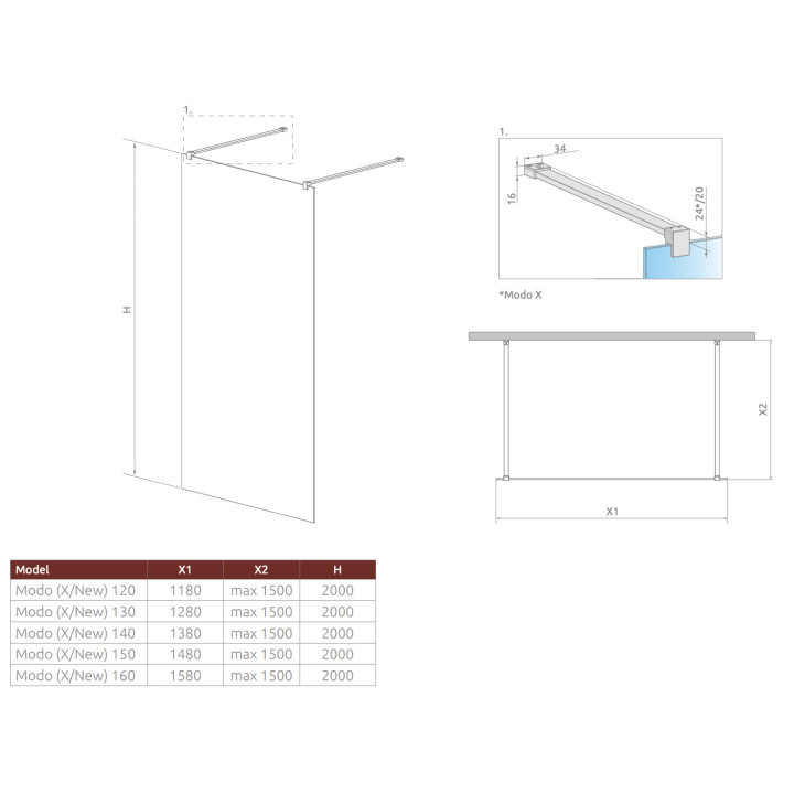 Ścianka Walk-In Radaway Modo New Black I 120 118x200cm, czarny, szkło przejrzyste