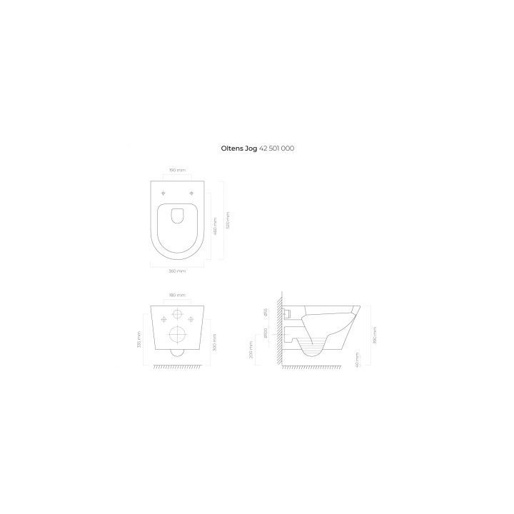 Miska wisząca WC Oltens Hamnes, 52x35,5cm, PureRim, powłoka SmartClean, czarny mat