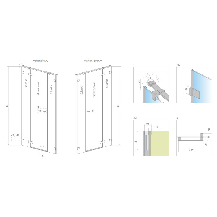 Front kabiny prysznicowej Radaway Arta KDS II, lewy, 140x200cm, szkło przejrzyste, profil Chrome+