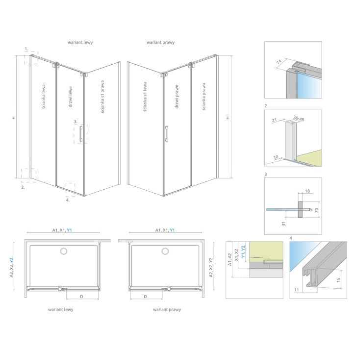 Ścianka boczna S1 Radaway Idea KDJ, lewa, 70cm, szkło przejrzyste, profil chrom
