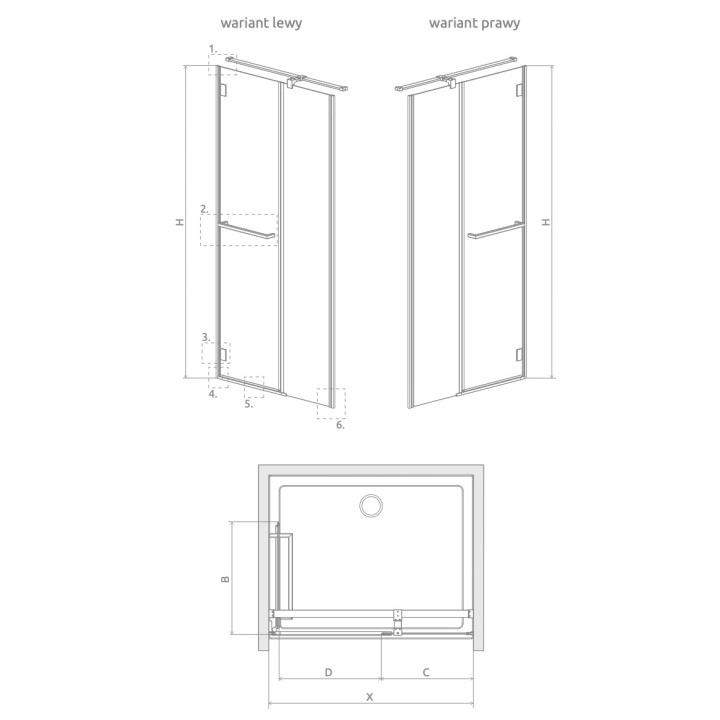 Drzwi prysznicowe do wnęki Radaway Arta QL DWS, lewe, na wymiar, 700-1500mm, szkło przejrzyste, profil chrom