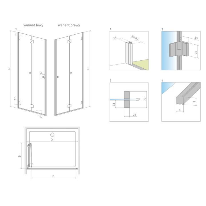 Drzwi prysznicowe do wnęki Radaway Carena DWJ 120, lewe, 1193-1205mm, szkło przejrzyste, profil chrom