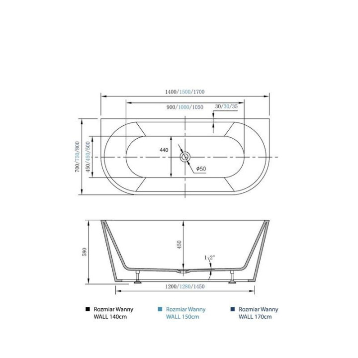 Wanna wolnostojąca Massi Wide, 175x100x58 cm, bez przelewu, biała- sanitbuy.pl