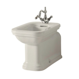 Bidet stojący Kerasan Waldorf Prolungato, otwór na baterię, przelew, biały, wykończenia chrom