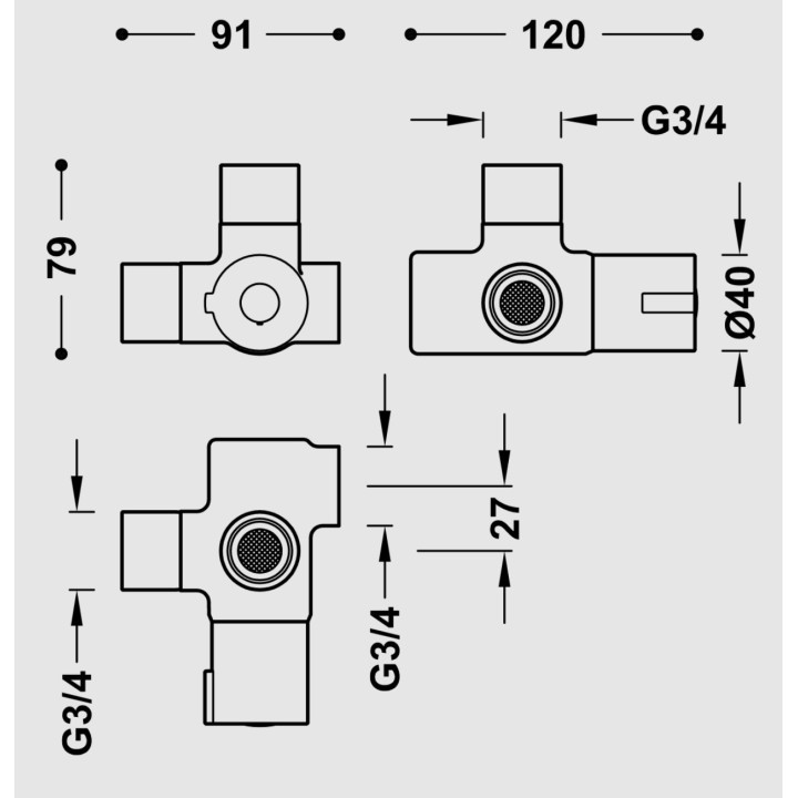 Bateria termostatyczna Tres, natynkowa, chrom