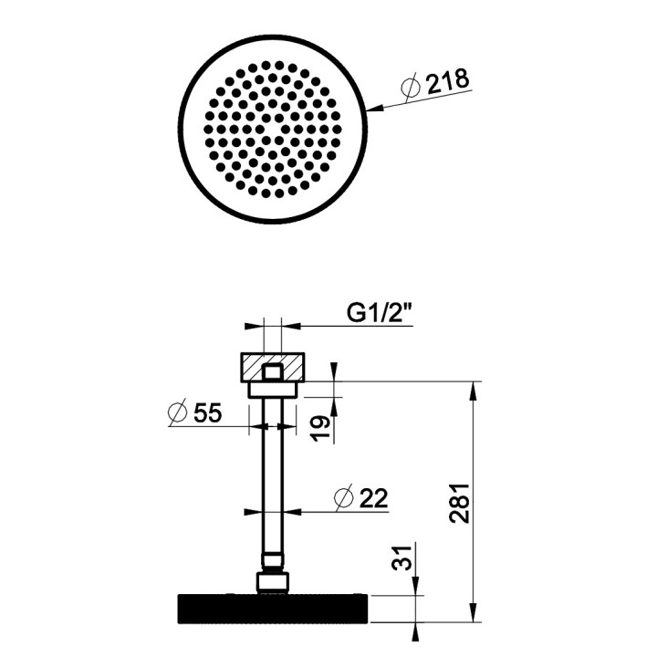 Deszczownica Gessi Anello, okrągła, 218mm, regulowana, z ramieniem ściennym 343mm, chrom