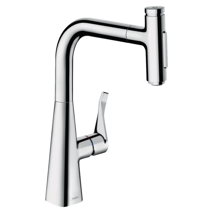 Bateria kuchenna Hansgrohe Metris Select M71, 2-otworowa, jednouchwytowa, wyciągana wylewka, 2jet, sBox - chrom