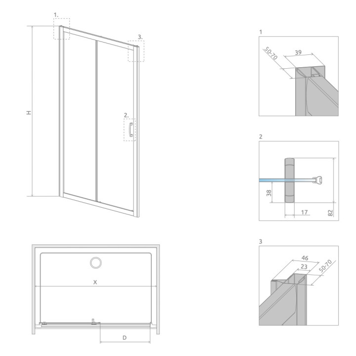 Drzwi prysznicowe do wnęki Radaway Carena DWB 90, prawe, 893-905mm, szkło przejrzyste, profil chrom