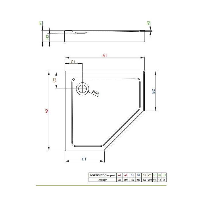Pięciokątny brodzik z obudową akrylowy 90x90cm Radaway Doros PT Compact- sanitbuy.pl