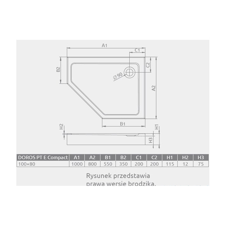 Brodzik pięciokątny lewy Radaway Doros PT E 100x80cm biały- sanitbuy.pl