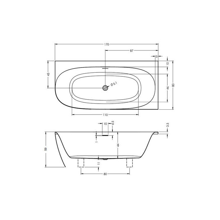Wanna wolnostojąca narożna Riho Corner, lewa, 170x82cm, akryl, biała