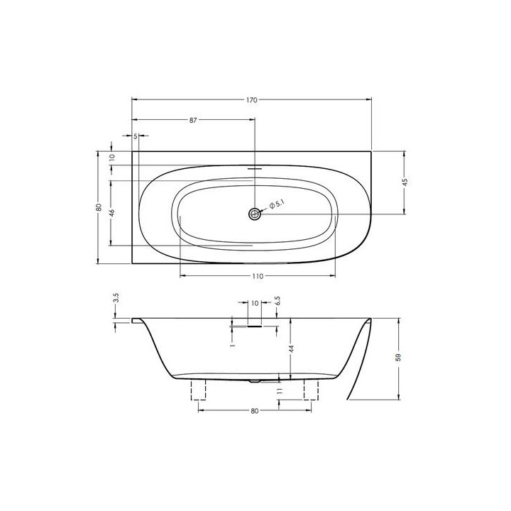 Wanna wolnostojąca narożna Riho Corner, lewa, 170x82cm, akryl, biała