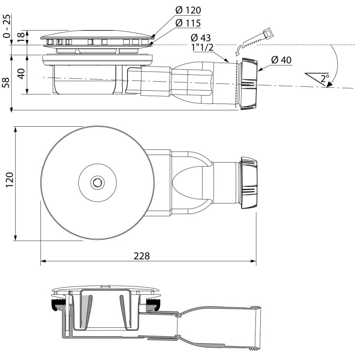 Syfon brodzikowy Radaway Turboflow TB50, chrom