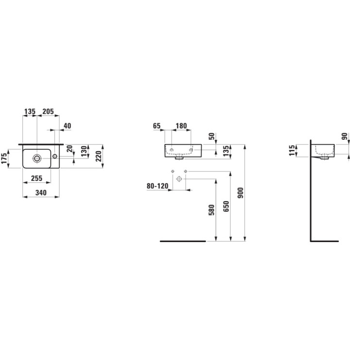Umywalka wisząca Laufen Val, okrągła, 55cm, półka z lewej strony, z przelewem, otwór na baterię z prawej strony, biała