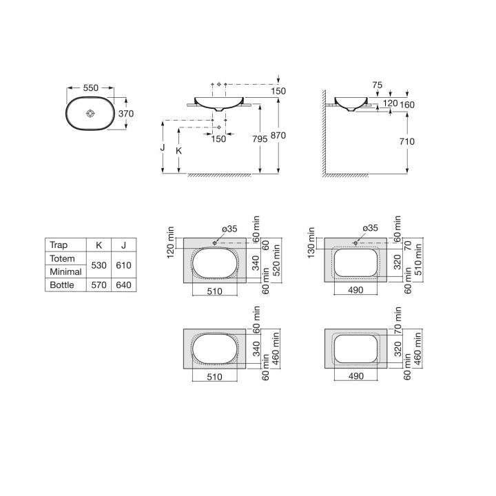 Roca Inspira Round umywalka 50x37 cm nablatowa MaxiClean biała