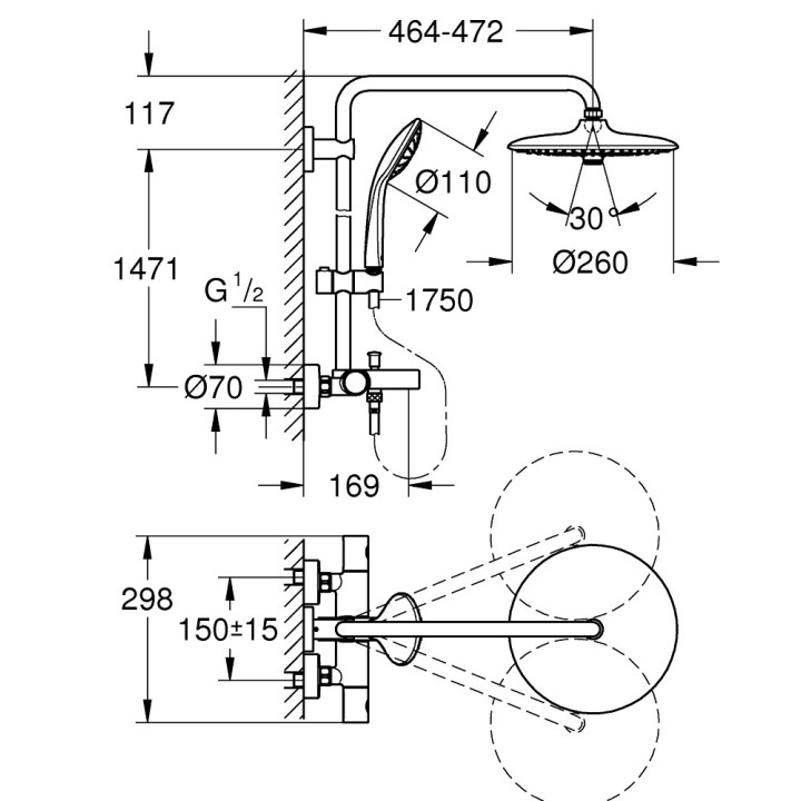 System prysznicowy z termostatem do montażu ściennego GROHE Euphoria System 310 - stal nierdzewna