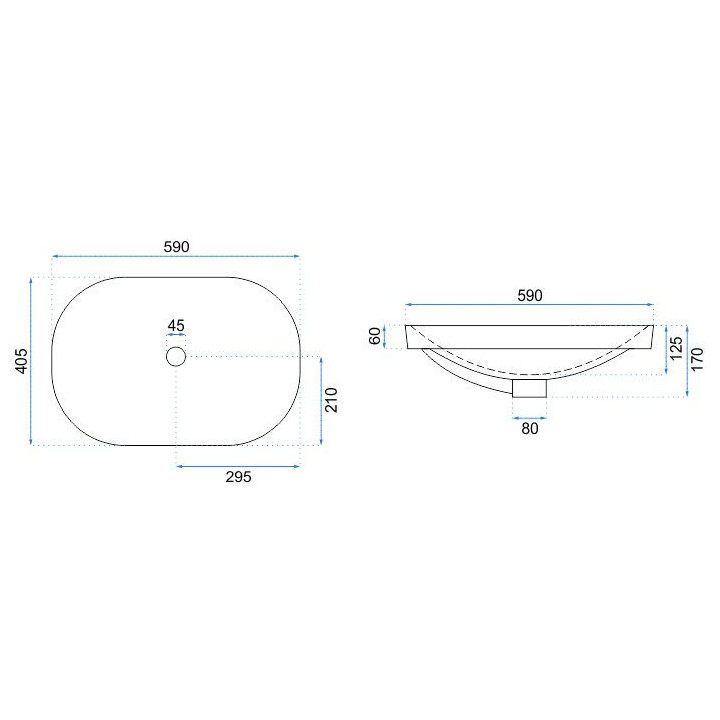 Umywalka wpuszczana w blat Rea Arleta, 59x40,5cm, z przelewem, biała